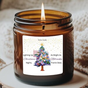 Nebraska Christmas Scented Soy Candle, Christmas Stocking Stuffer, Holiday Home Decor, Gift for Christmas, Homesick Xmas Amber Jar Candle