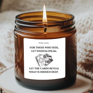 Tarot Themed Soy Candle, 4oz 9oz Witchy Amber Jar Candle, Scented Candle Gift for Halloween, Samhain, Ritual Candle for Manifestation, Tarot