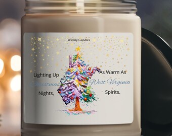 West Virginia Christmas Candle – Scented Holiday Candle, Stocking Stuffer Gift, White Jar Christmas Decor, State Pride Holiday Gift & Decor