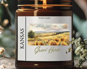 Kansas Aquarell Blumen Sojawachs Kerze, Kansas Wohnkultur, Sonnenblume Zustand Blume, Geschenk für Naturliebhaber, Housewarming Homesick Candle