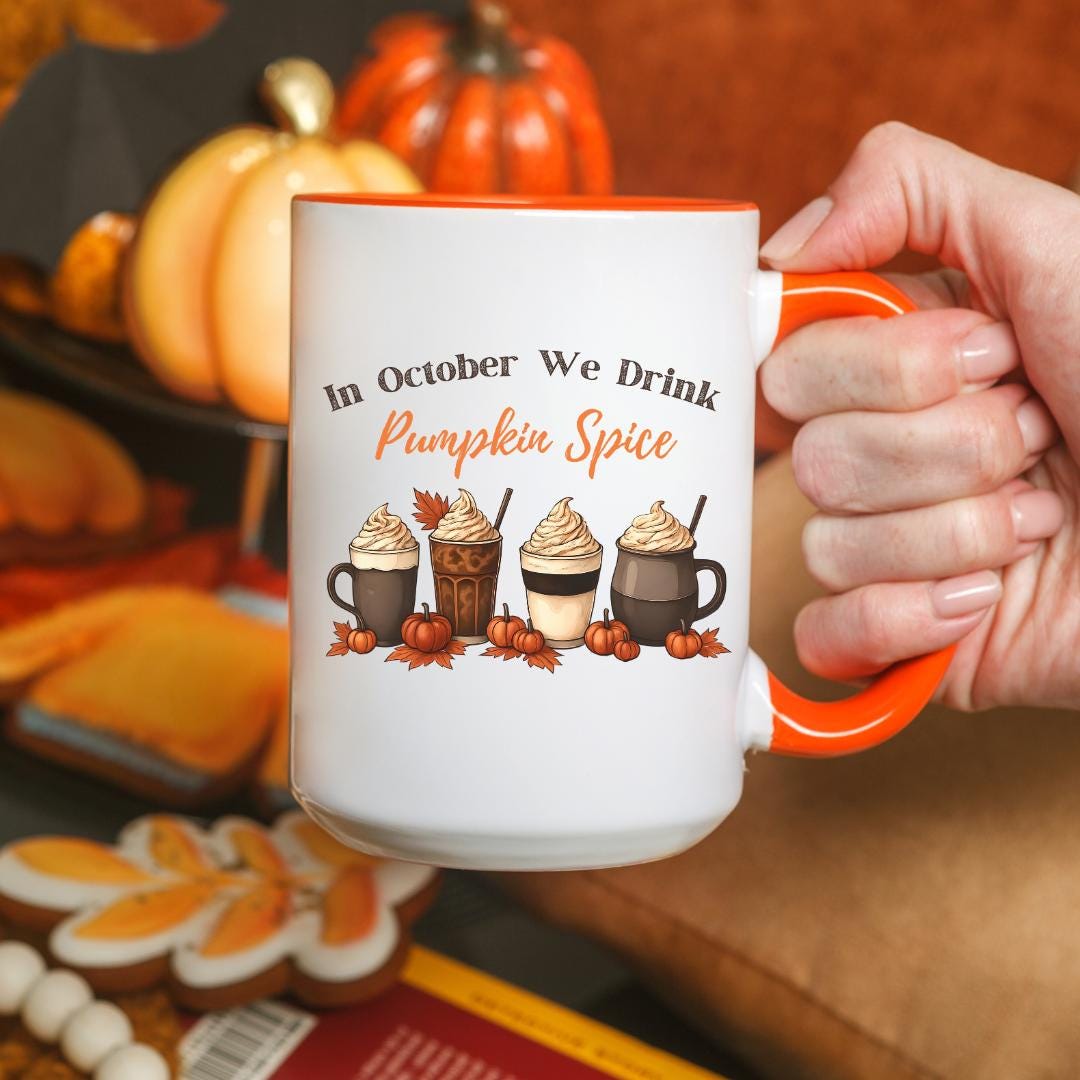 October Pumpkin Spice Latte Coffee Mug, Cute Autumn PSL Ceramic Coffee ...