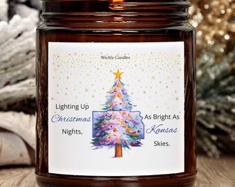 Kansas Weihnachtskerze - Duftende Soja-Weihnachtskerze, Strumpffüller-Geschenk, Bernsteinglas-Weihnachtsdekor, Zustand-Stolz-Weihnachtsgeschenk und Dekor