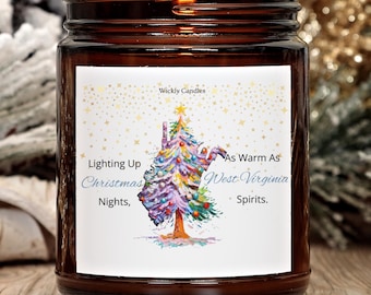 West Virginia Christmas Candle – Scented Holiday Candle, Stocking Stuffer Gift, Amber Jar Christmas Decor, State Pride Holiday Gift & Decor