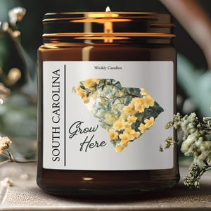 South Carolina Watercolor Flowers Soy Wax Candle, Yellow Jessamine State Flower Decor, Gift for Nature Lover, Housewarming Homesick Candle