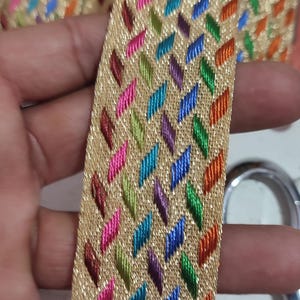 4cm Wide Berber Multicolor Moroccan Trim | Handwoven Kaftan Belt Sash | Boho Wedding Sari Border | 1.57 Inch Authentic Ribbon