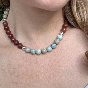 Beaded Boho Necklace, African Opal Necklace, Handmade Statement Jewelry, Earth Tone Layering Necklace, Unique Gift for Her, Mom Gift