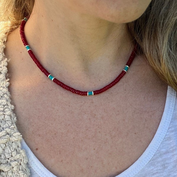 Coral Necklace, Red Coral Necklace for Women, Turquoise Necklace, Genuine Turquoise Jewelry, Western Jewelry, Mothers Day Gift, Handmade