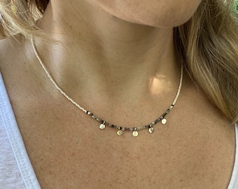 Labradorite Moonstone Quartz Choker – Sterling Silver Dangles