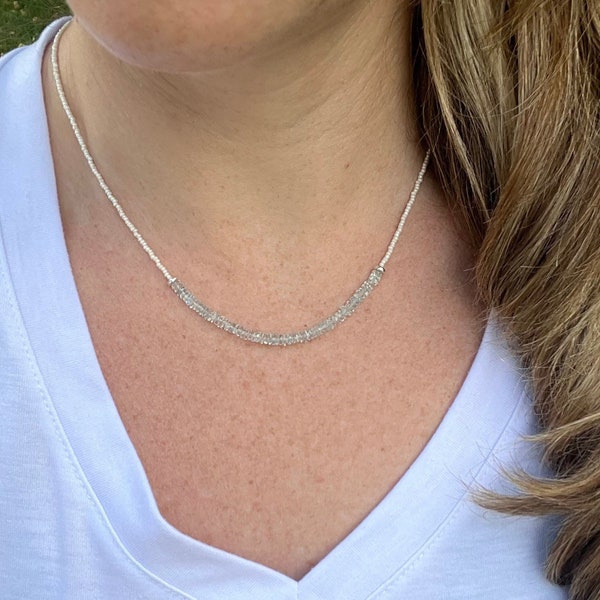 Delicate Aquamarine Necklace, Tiny Bead Necklace, Dainty Choker Necklace, Layering Necklace, March Birthstone Jewelry, March Jewelry