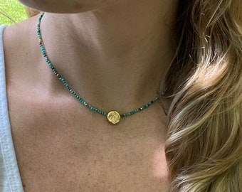 Genuine Turquoise Beaded Necklace, Turquoise Jewelry, Layering Necklace, Simple Dainty Jewelry, Minimalist Jewelry, Handmade Jewelry