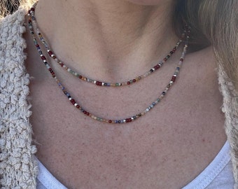 Handmade Gemstone Beaded Necklace, Sterling Silver Clasp, Boho Jewelry