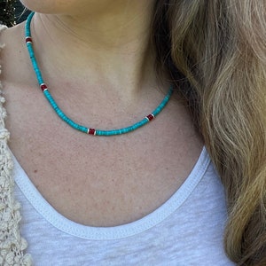 Turquoise and Coral Beaded Necklace – Genuine Turquoise Western Jewelry for Women, Handcrafted Statement Piece, Perfect for Gifting