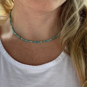 Small Beaded Necklace, Turquoise Necklace, Dainty Minimalist Jewelry, Tiny Stone Necklace, Summer Jewelry, Choker Necklace, Handmade Jewelry