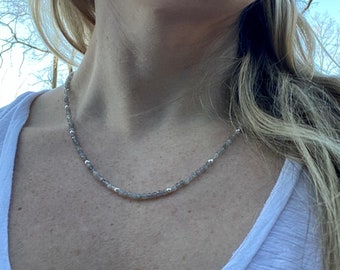 Dainty Labradorite Choker | Sterling Silver Accents, Custom Length