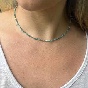 Small Beaded Necklace, Turquoise Necklace, Dainty Minimalist Jewelry, Tiny Stone Necklace, Summer Jewelry, Choker Necklace, Handmade Gift