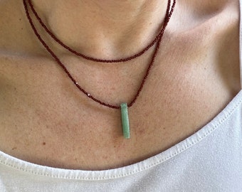 Green Aventurine Beaded Boho Necklace, Dainty Layering Jewelry, Handmade Gemstone Necklace, Unique Gift for Her, Minimalist Bead Necklace