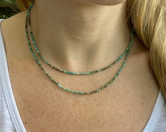 Multi-Strand Genuine Turquoise Necklace – Dainty Boho Minimalist Jewelry, Layered Beaded Necklace, Perfect for Layering and Everyday Style