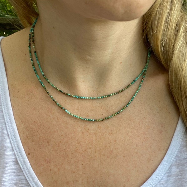 Multi Strand Genuine Turquoise Necklace, Dainty Necklace, Turquoise Jewelry, Boho Jewelry, Minimalist Layered Necklace, Gifts for Her