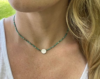 Genuine Turquoise Beaded Necklace, Turquoise Jewelry, Layering Necklace, Simple Dainty Jewelry, Minimalist Jewelry, Choker Necklace