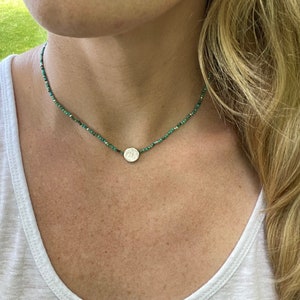 Genuine Turquoise Beaded Necklace – Dainty Minimalist Jewelry, Turquoise Choker, Simple Layering Necklace, Handmade Turquoise Jewelry
