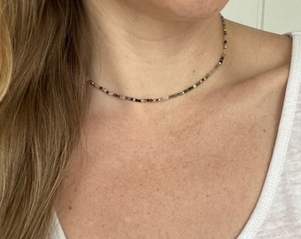 Wassermelonen-Turmalin Choker, kleine Edelstein Halskette