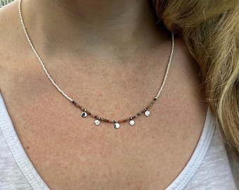 Rainbow Jasper Beaded Necklace – Minimalist Silver Dangle Jewelry