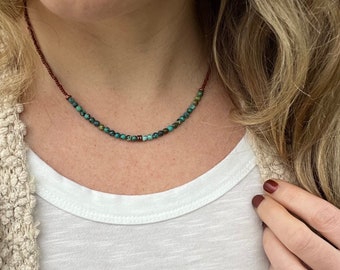 Collar de cuentas turquesas en capas: joyería bohemia de cobre estilo suroeste