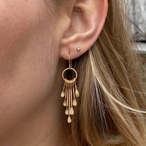 Gold Plated Fringe Earrings – Hammered Brass Boho Statement Jewelry