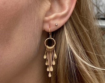 Gold Plated Fringe Earrings – Hammered Brass Boho Statement Jewelry