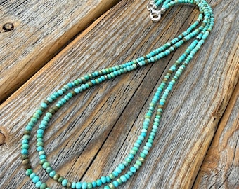 Genuine Turquoise Layered Necklace, Dainty Double Strand Boho Jewelry