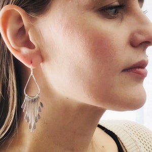 Silver Plated Brass Teardrop Fan Earrings, Boho Geometric Dangle Jewelry