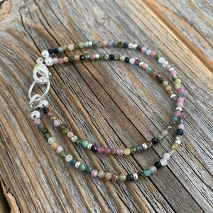 Tiny Watermelon Tourmaline Double Strand Beaded Anklet or Bracelet, Boho Jewelry, Handmade Jewelry, Gifts for Her, Bridesmaid gifts