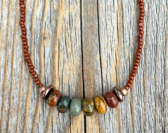 Red Creek Jasper Beaded Necklace – Boho Copper Jewelry