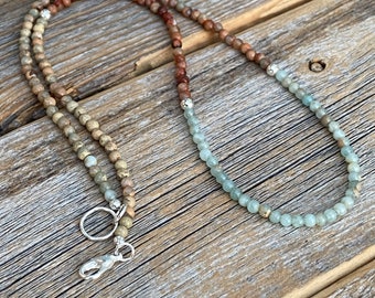 African Opal Necklace, Earth Tone Gemstone Beaded Necklace, Dainty Layering Jewelry