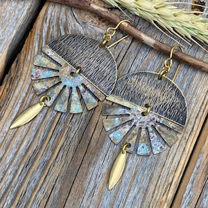 Patina Earrings, Large Boho Earrings, Vintage Jewelry, Aged Patina Jewelry, Unique Gifts for Her, Boho Jewelry, Vintage Earrings, Handmade