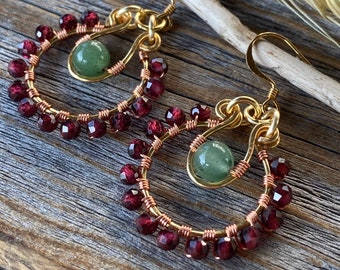 Garnet Statement Hoop EarringsRaw Garnet EarringsJanuary BirthstoneBoho Natural StoneGemstone Hoop EarringsGraduation GiftGift For Her
