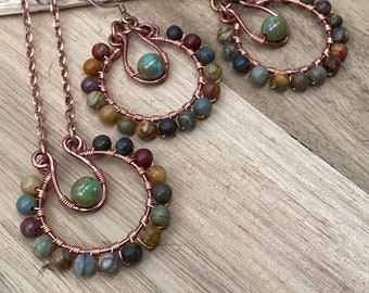 Natural Stone JEWELRY SET - Rainbow Earrings & Necklace Set, Hippie Jewelry, Stone Jewelry, Bohemian Earrings, Wedding Jewelry