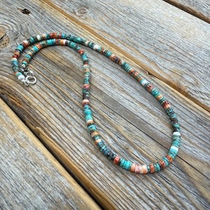 Turquoise Spiny Oyster Heishi Necklace, Southwestern Beaded Jewelry, Layering Boho Gift