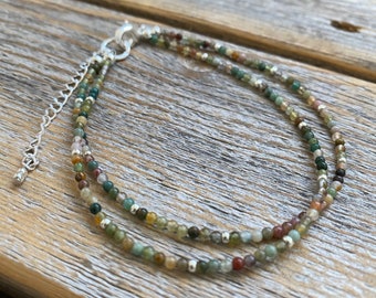 Fancy Jasper Beaded Anklet Bracelet, Bohemian Double Strand Jewelry