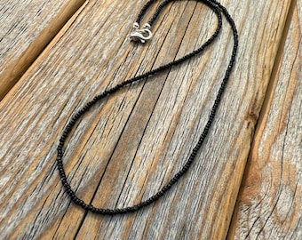Black Seed Bead Choker, Czech Glass Necklace, Sterling Silver Clasp