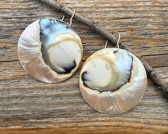 Mother-of-Pearl Earrings, Sterling Silver Hooks, Beach Boho Dangle