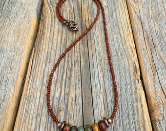 Red Creek Jasper Beaded Necklace – Boho Copper Jewelry