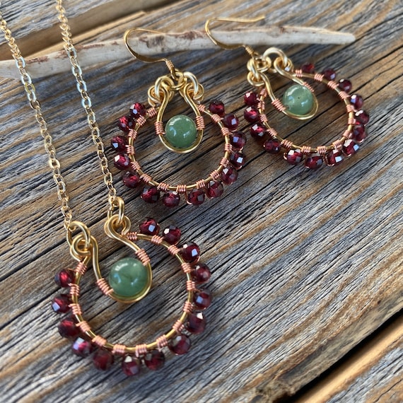 Garnet Jewelry - Garnet Earrings - Garnet Necklace -Burgundy Jewelry - Gifts for Women - Anniversary Gift - January Birthstone