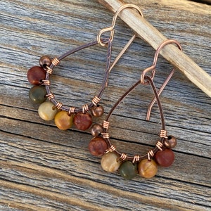 Small Copper & Red Creek Jasper Teardrop Earrings, Stone Jewelry, Boho Earrings, Rustic Dangle Earrings, Handmade Jewelry, Gifts for Her