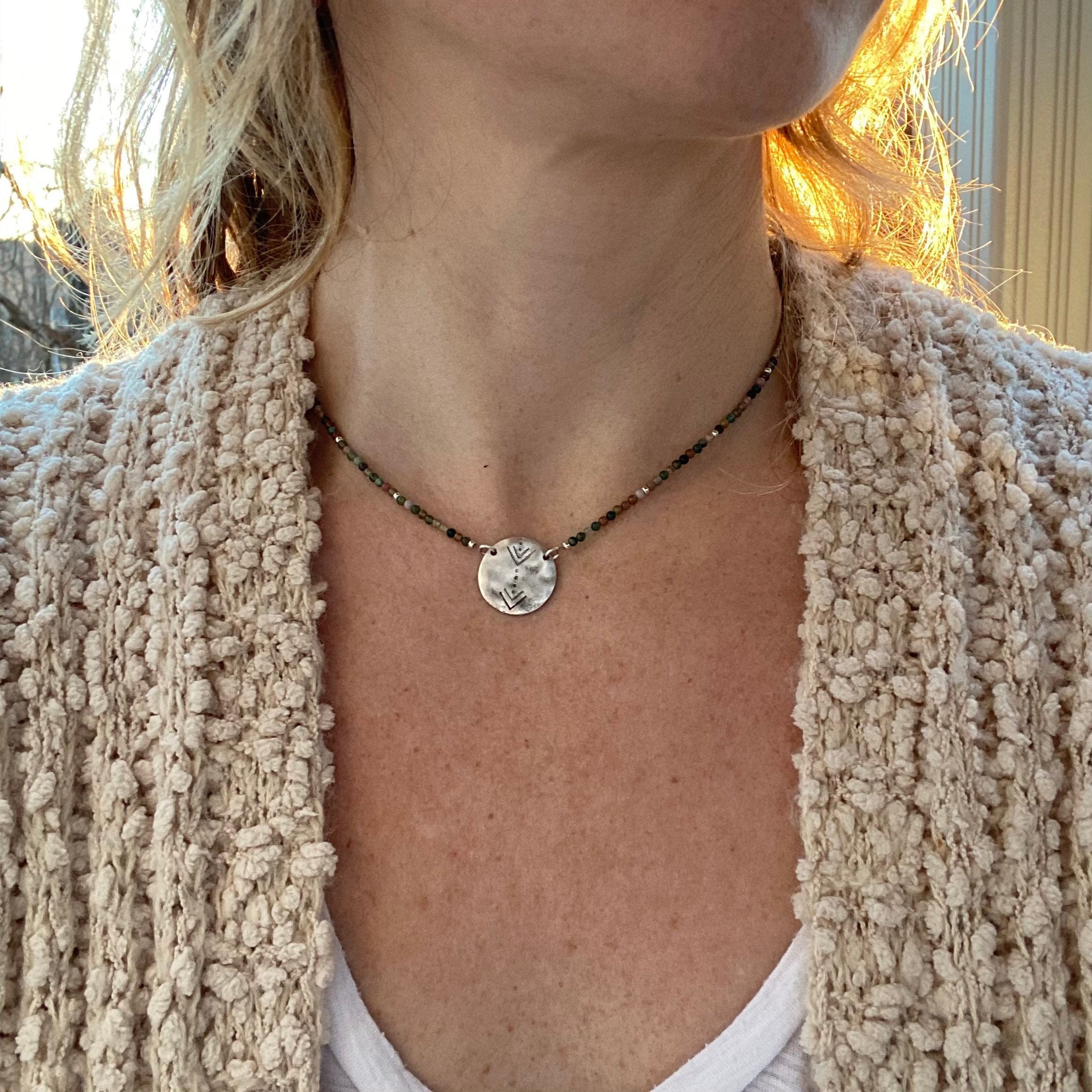 Dainty Beaded Necklace, Thin Necklace, Jasper Stone Necklace, Minimal…