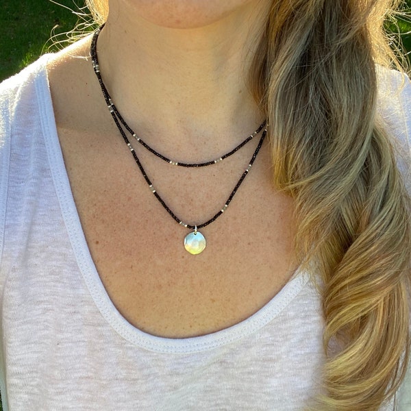 Black Spinel Necklace with Labradorite, Labradorite Necklace, Layering Necklace, Layered Necklace, Multistrand Necklace, Dainty Necklace