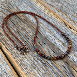 Red Creek Jasper Beaded Necklace – Copper Accents, Boho Layering Jewelry