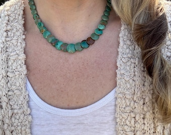 Collar de cuentas de turquesa hecho a mano, joyería llamativa de piedras preciosas de estilo occidental