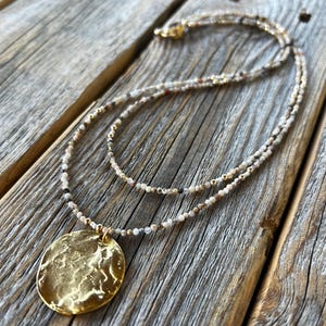 Boho Dainty Beaded Layered Necklace – Gold Pendant Necklace, Peruvian Pink Opal Jewelry, Handmade Layering Necklace Set, Bohemian Jewelry