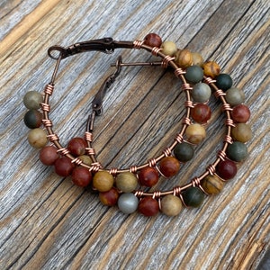 Red Creek Jasper Boho Hoop Earrings – Copper Wire Wrapped Jewelry image 6